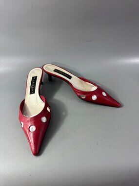 Marilena Red Leather Pointed-toe Kitty Heel Sandals, Size 37